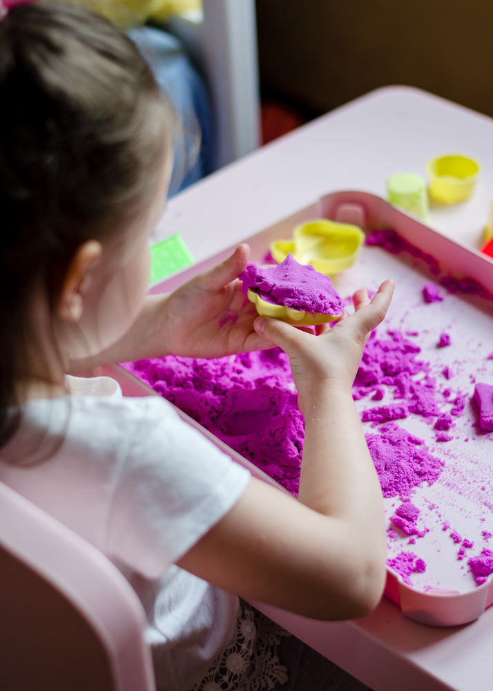 Girl,Preschooler,Sculpts,Kinesthetic,Sand,At,Home.,Developing,Activities,For