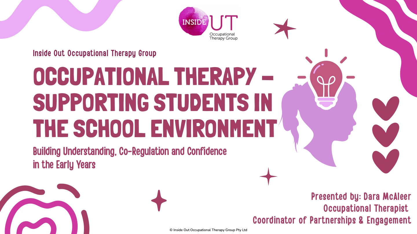 Cover page of the Inside Out OT presentation: Occupational Therapy, Supporting Students in the School Environment. Presented by Dara McAleer.