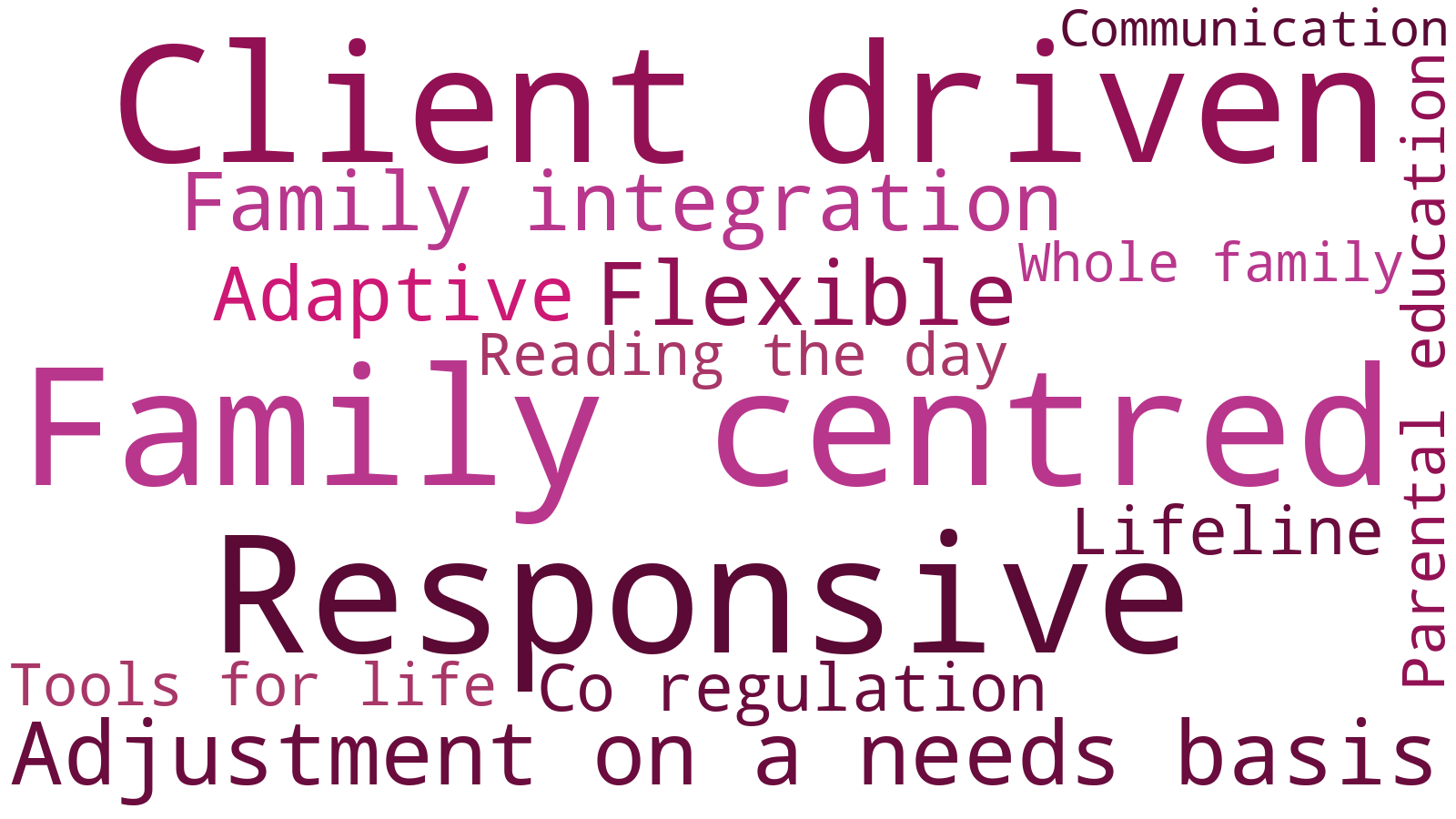 Word cloud of themes from family feedback about a responsive approach