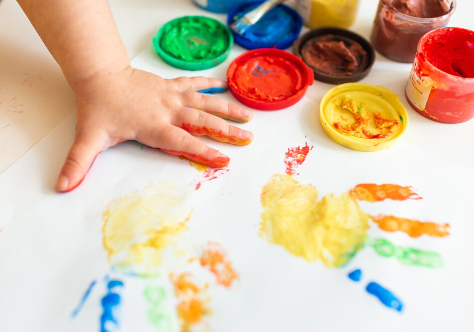 Close,Up,Of,Colored,Hand,Print,On,White,Background.,Ideas